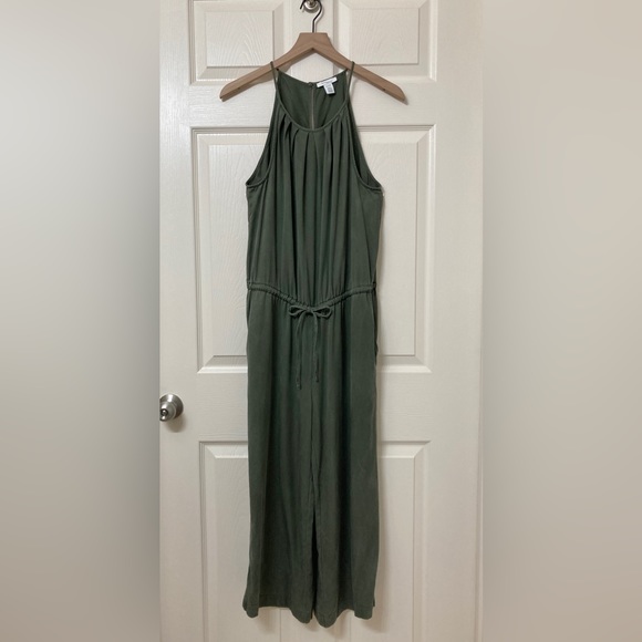 Daily Ritual Pants - Daily Ritual Halter Neck Cropped Wide Leg Jumpsuit 8 Mineral Wash Green